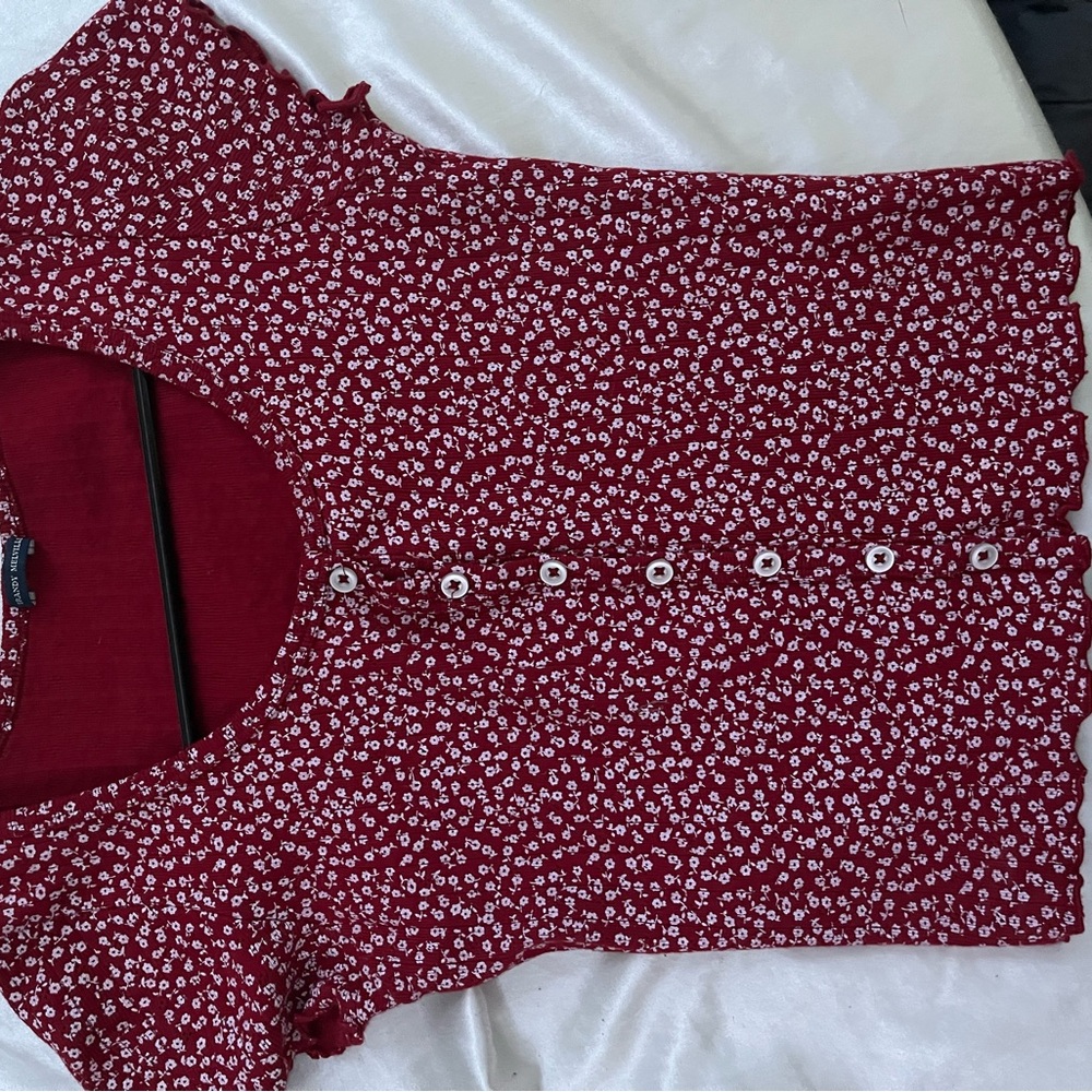 Brandy Melville Red Floral Button Down Shirt